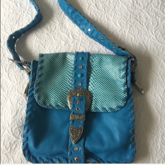 Hot blue Anthropologie style Crossbody lea… - Picture 6 of 8
